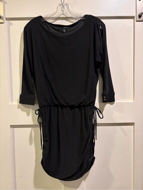 White House Black Market Black Drawstring-Waist Long Sleeve Dress